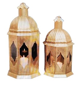 Juego de 2 piezas de farol colgante de hierro de alta calidad con acabado recubierto de polvo amarillo para decoración del hogar farolillos colgantes de Metal - Product Image 4