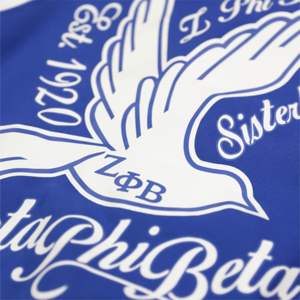 Chaqueta polar ZPB-Blanco y azul real | 60% algodón 40% poliéster | Chaqueta Zeta Phi Beta con logotipo bordado en la parte delantera y estampado - Product Image 4