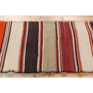 Vintage Turkish Kilim Rug 2.5x11 ft (76x335 cm), <b>Red</b> Striped <b>Wool</b> Rug - Product Image 3