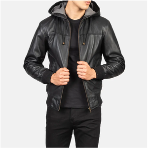 Connor Black Bomber Chaqueta de cuero con capucha Accesorios de moda - Product Image 4