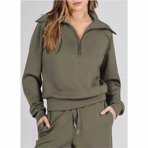 Survêtement décontracté 2 pièces pour femmes avec logo personnalisé, 100% coton molletonné respirant, vêtements de sport pour femmes - Product Image 2