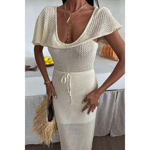 Vestido de Punto con Escote Profundo y Detalles de Malla 2867 - Transpirable y con Cintura Natural para Ocasiones Informales - Product Image 3