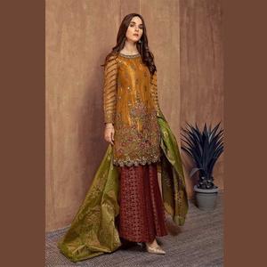WS INTERNATIONAL robe de couleur marron costume ethnique en soie vente chaude robe droite Salwar Kameez de créateur du Pakistan et de l'Inde - Product Image 3