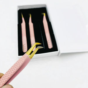 Pinzas para pestañas de acero inoxidable con etiqueta privada, punta de fibra recubierta de polvo de melocotón, Punta chapada en oro, parte inferior de escala suave sostenible - Product Image 4