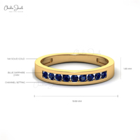 Bague Demi-éternité en or 14 carats avec pierres précieuses rondes de 2mm, saphir bleu naturel, bague de mariage pour femmes, livraison gratuite