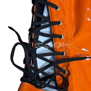 Corset en PVC orange brillant avec armatures en acier, fermeture éclair avant et lacets latéraux ajustables - Product Image 6