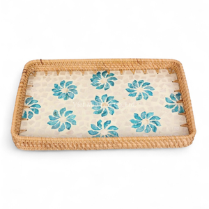 Plateau flexible décoratif en rotin bohème et nacre pour restaurants, hôtels, traiteurs et repas à domicile - Product Image 2
