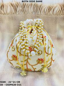 Sac Potli en tissu Batwa brodé à la main indien, motif de pièces de monnaie tendance, multicolore, Craftstages International - Product Image 2