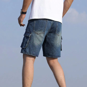 Pantalones cortos de mezclilla de verano para hombre, pantalones vaqueros rasgados azules con múltiples bolsillos, pantalones cortos de estilo informal con agujeros destruidos de algodón sólido para hombre - Product Image 6