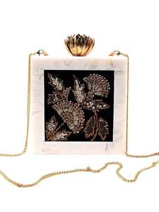 Bolso de mano de resina creativo, bolso de mano atractivo hecho a mano para mujer, color oscuro con cadena de latón - Product Image 3