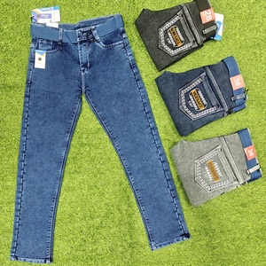Jeans de tela de punto de mezclilla de moda con cinturón para niños cómodos y transpirables - Product Image 1