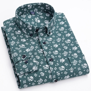 100% algodón Oxford hombres camisa Floral manga larga a cuadros hilo teñido completo Casual camisas hombres camisas - Product Image 3