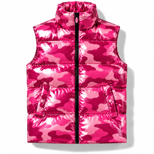 <b>Men's</b> <b>Pink</b> Glossy Camouflage Quilted Puffer Vest Stand Collar Zipper Sleeveless <b>Waistcoat</b> - Product Image 1