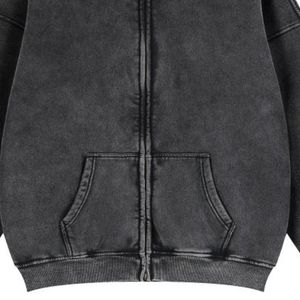 Sweat à capuche zippé unisexe en molleton de coton épais, délavé au charbon, coupe oversize, imprimé personnalisé, style streetwear - Product Image 5
