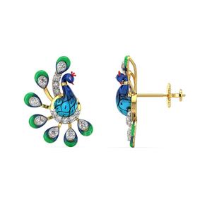 Pendientes de diamantes de India Moissanite Lab-Grown & Natural Diamond Luxury Gold Aqua Peacock Feather Pendientes para mujer - Product Image 4