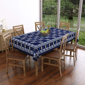 Puro algodón Rajasthani mano bloque estampado seis plazas mantel azul elefante diseño - Product Image 5