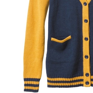 Navy Gold Unisex Acrylic Knitted Cardigan V-Neck Pullovers Sweaters Embroidery Button Decoration Patchwork Design Breathable - Product Image 5
