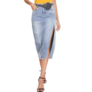 Moda botón irregular hendidura Falda Mujer Faldas largas de mezclilla - Product Image 3