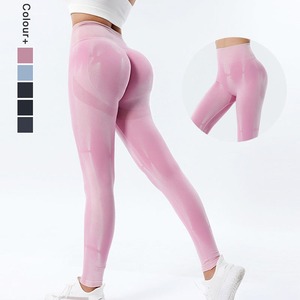 Venta al por mayor sin costuras Tie Dye Push up Scrunch Yoga Leggings gimnasio Fitness entrenamiento pantalones cintura alta Control de barriga deporte para las mujeres - Product Image 1