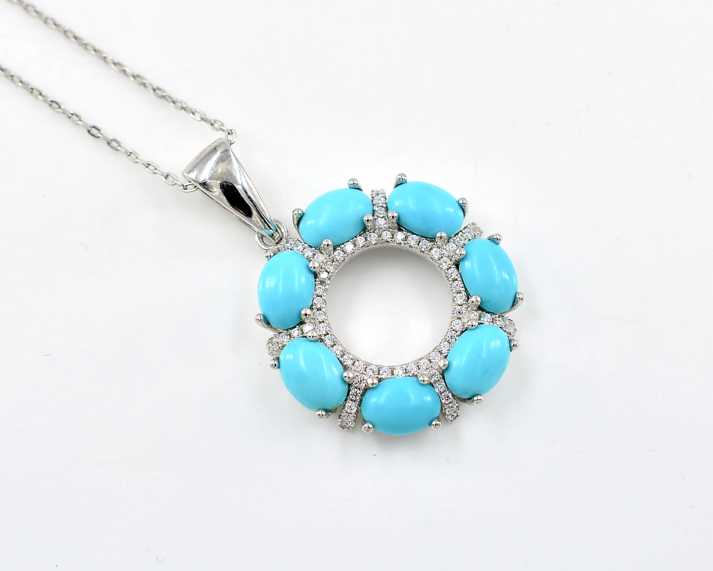 High Quality Natural Turquoise Cab Oval Shape Gemstone Pendant Sterling Silver Pendant Necklace Jewelry for Wholesaler