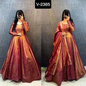 Most Attractive Women Wear Banarasi <b>Tissu</b> Anarkali Long Gowns for <b>Wedding</b> and Festival Wear Kurtis with Fancy Dupatta for Women - Product Image 3