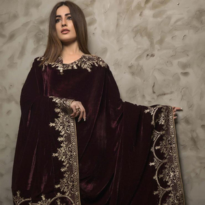 Hot Velvet Velour Beautiful Color Fully <b>Embroidered</b> Pakistani <b>Shawl</b> Wedding and Part Heavy Weight Warm Long Printed <b>Shawl</b> Custom - Product Image 2