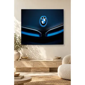 Fida Blue Lit BMW Emblem Close-Up <b>Canvas</b> Print - Product Image 1