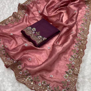 Sari de Seda de Diseñador con Bordado de Lentejuelas, Blusa de Trabajo, Sari para Bodas, Sari de Fiesta de Diseñador, Sari para Mujer. - Product Image 1