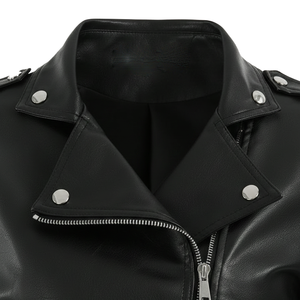 Nouvelle veste en cuir à fourrure de renard pour femme, noire, zippée, style tissé fin, courte - Product Image 2