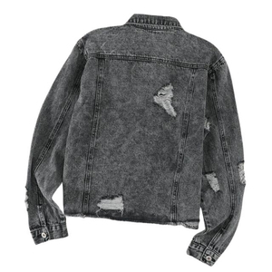 Otoño Vintage de alta calidad para mujer, chaqueta vaquera negra deshilachada, ropa de calle, pantalones cortos holgados de talla grande para chaquetas vaqueras - Product Image 3