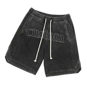 Short personnalisé en coton lourd délavé à l'acide pour hommes Short décontracté en maille délavée à motif solide - Product Image 2