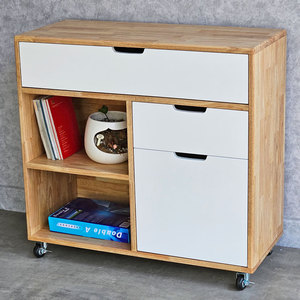 80x35x70cm Mobile Rubber Wood 4-Drawer Flat Panel Door Minimalist Living Room <b>Chest</b> of Drawers KTB68157 Furniture - Product Image 2
