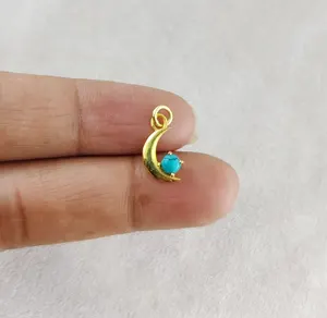 Turquoise Gemstone Mini Crescent Moon Gold Vermeil Sterling Silver Charms Pendant supplies Jewelry makings wholesale suppliers