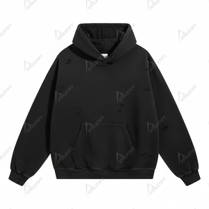 Sweat à capuche pour homme avec logo imprimé numérique respirant déchiré et usé, style streetwear, pull décontracté, confort décontracté - Product Image 1