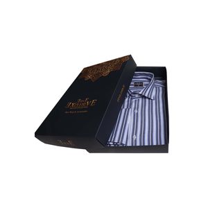 Camisa de Manga Larga con Botones y Rayas Azul Grisáceo, Juego de Gemelos para Corbata - Product Image 2