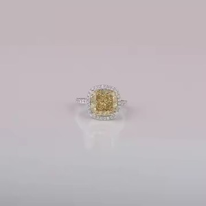 Glamorous 14KT Solid Gold Plated Lab Grown Yellow <b>Cushion</b> Cut Engagement Ring Stunning Lab Created Diamond Ring for Girls - Product Image 1