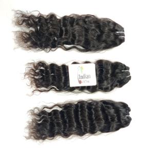 Vente en gros de cheveux humains vierges Remy indiens bon marché non traités traitement chimique ondulé par un donneur faisceaux de tissage d'extensions noires - Product Image 5