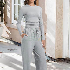 Conjuntos de Dos Piezas de Ropa de Otoño para Mujer, Pantalones Anchos de Pierna Ancha y Manga Larga, Ropa Formal para Estar en Casa, Tela Suave, Bordado Vintage - Product Image 4