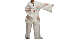 Kimono turc Double coton costume maison porter doux lavable couleur blanche motif des yeux plage Spa hôtel maison bonne qualité séchage rapide - Product Image 6