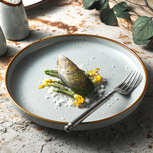 Assiette à dîner unique en céramique plate <span class=keywords><strong>italienne</strong></span>, style japonais, avec glaçure tachetée, en <span class=keywords><strong>porcelaine</strong></span> grise, 7,5/9,5/12 pouces - Product Image 5