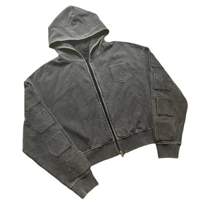 Wholesale Heavyweight Street <b>Personalised</b> Custom Logo Acid Wash Pockets <b>Top</b> Treading New Design Oversized Unique Zipper Hoodies - Product Image 2