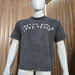 OEM Custom Screen Printed Oversize <b>Acid</b> Wash T Shirt Rhinestone Men's Vintage Washed 100% Cotton <b>Drop</b> Shoulder T Shirt - Product Image 2