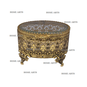 Boîte de rangement de bijoux en laiton et en verre Boîte de rangement de bagues d'oreille couleur or de qualité supérieure pour fournisseur en gros - Product Image 3