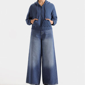 เสื้อฮู้ดดี้สีน้ำเงินเทรนดี้ทรงโออีเอ็ม หนานุ่ม พิมพ์ลาย ซิปหน้า ผ้าฝ้าย 100% มีกระเป๋าหน้า สไตล์สตรีทแวร์ แฟชั่น - Product Image 1