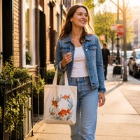 Sac fourre-tout vintage en toile brodée à la main motif poisson rouge, réutilisable, avec logo personnalisé OEM