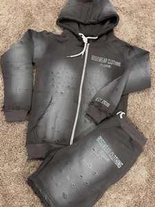 Vente en gros Hombre Pull à capuche Vintage délavé à l'acide Épaule tombante Impression par transfert de chaleur Ensemble de sweat à capuche design pour hommes - Product Image 4