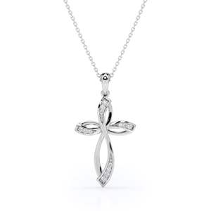 Infinity Mini-Pave Round Shape Moissanite <b>Crucifix</b> Pendant <b>Necklace</b> in 18K White <b>Gold</b> Plating over Silver - Product Image 4