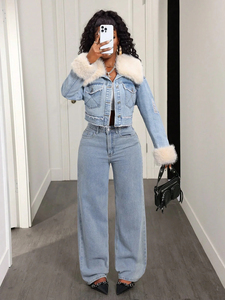 Vestes courtes en jean délavé tendance européennes et américaines, coupe ajustée, bleu tendance pour femme, bords bruts, prix abordable - Product Image 4