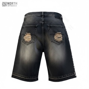 Pantalones Cortos Cargo de Mezclilla con Pedrería para Hombre, Jeans de Algodón, Lavado Personalizado de Fábrica, Estilo Carpintero, Holgados - Product Image 2