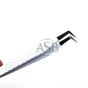 90 Degree Slim Boot <b>Tweezer</b> White With Black Custom Logo Printing Stainless Steel Beauty Tool OEM Service - Product Image 4